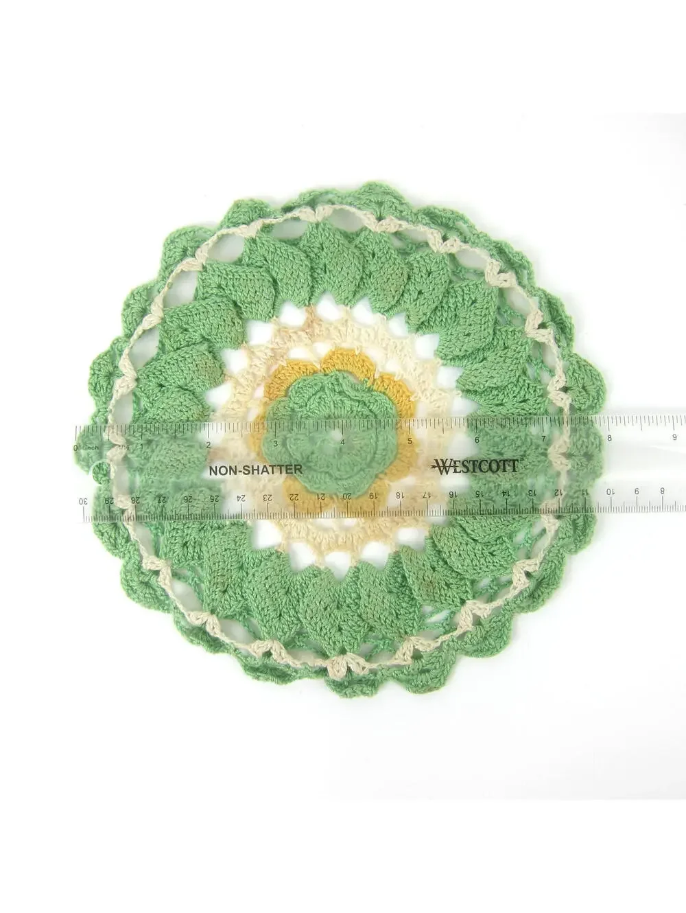 Vintage Rose Hot Plate Doily Green Flowers Yellow Cream 8
